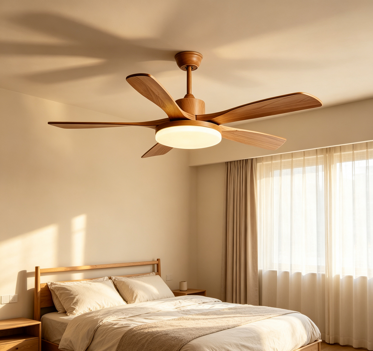 Modern Wood-Grain 56" DC Ceiling Fan with Light