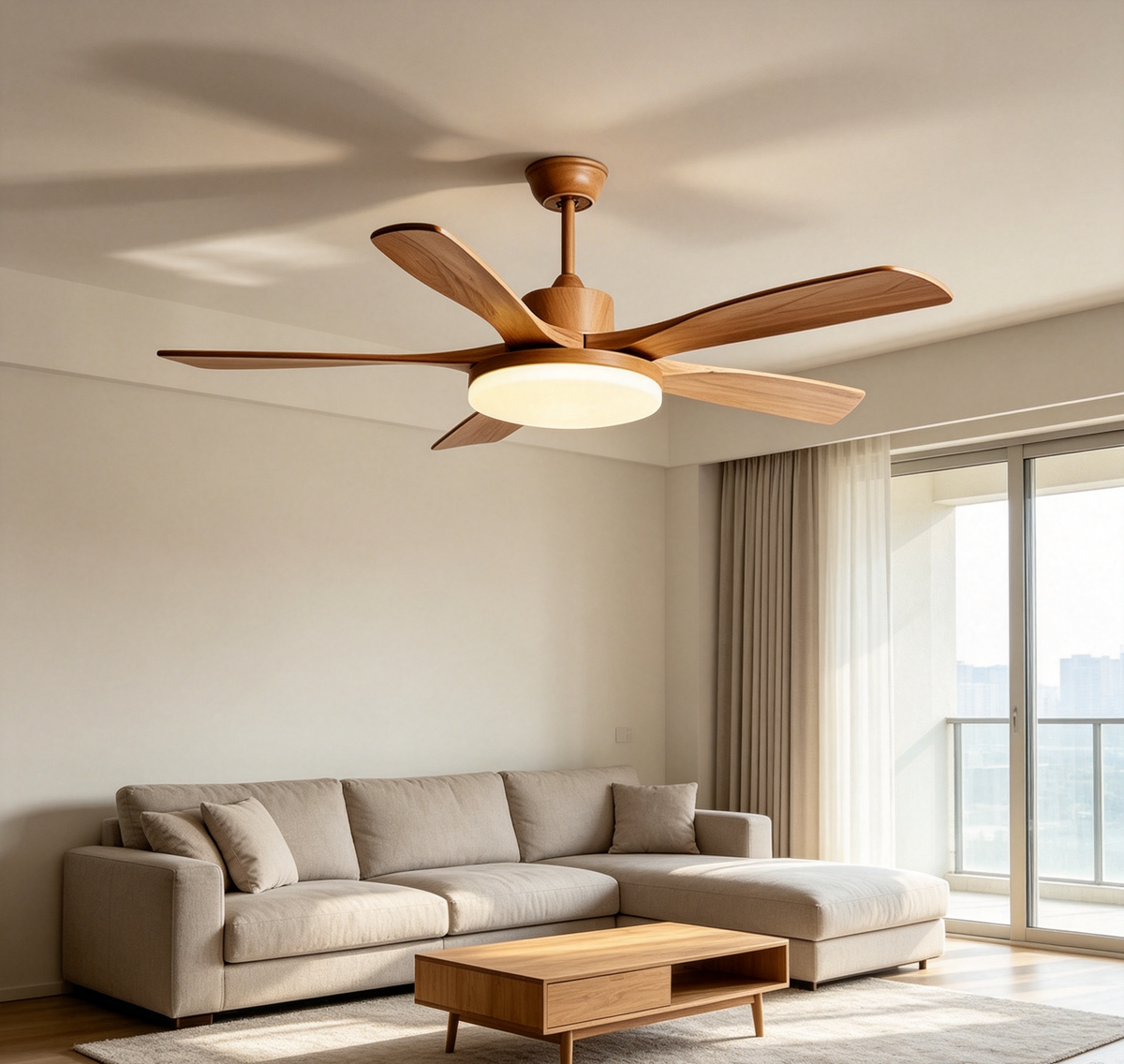 Modern Wood-Grain 56" DC Ceiling Fan with Light