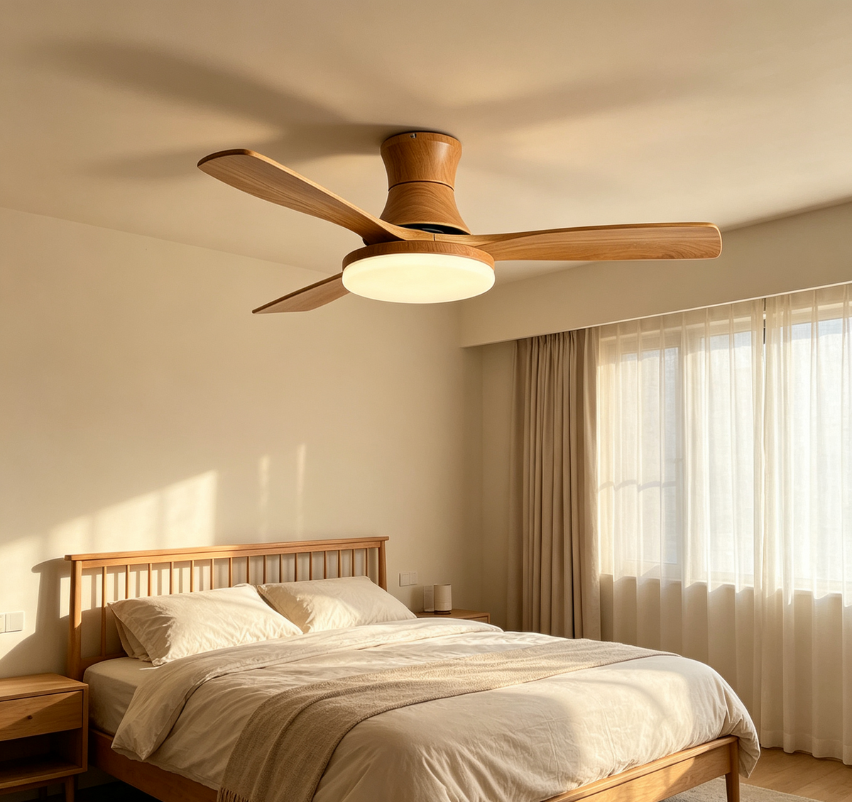 Flush Mount Wood-Grain 3-Blade 56" DC Ceiling Fan with Light