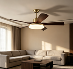 Solid Wood 5-Blade Gold Accent 60" DC Ceiling Fan with Light
