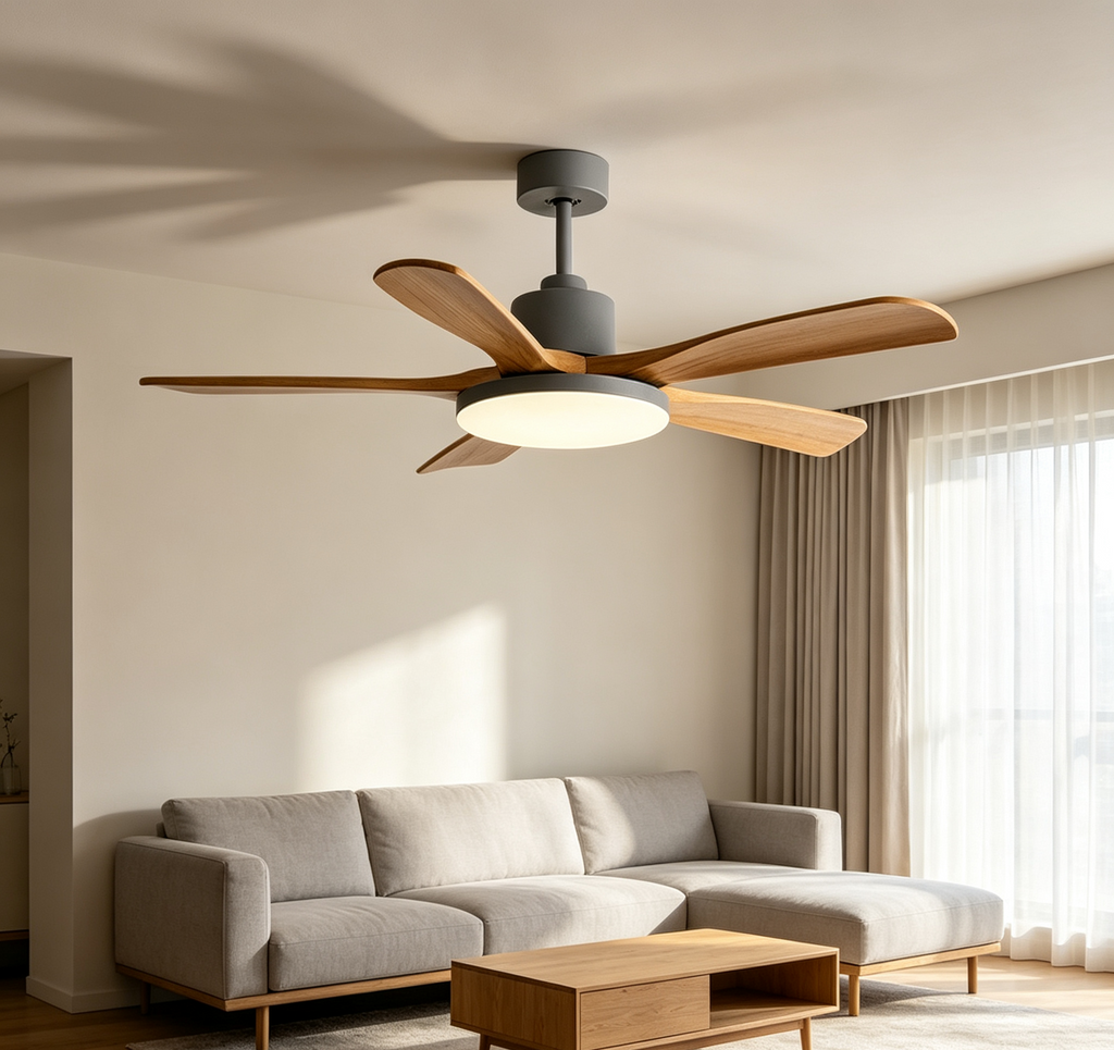 5-Blade Full Wood Grain Solid Wood 60" DC Ceiling Fan with Light