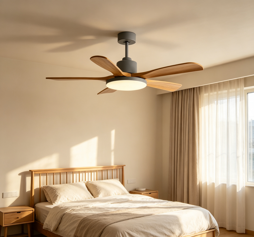 5-Blade Full Wood Grain Solid Wood 60" DC Ceiling Fan with Light